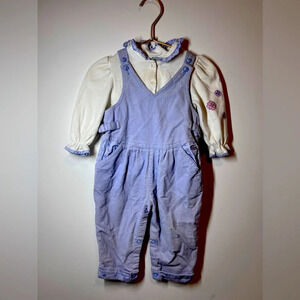 Vintage Izod Lacoste Corduroy Overalls Shirt Set